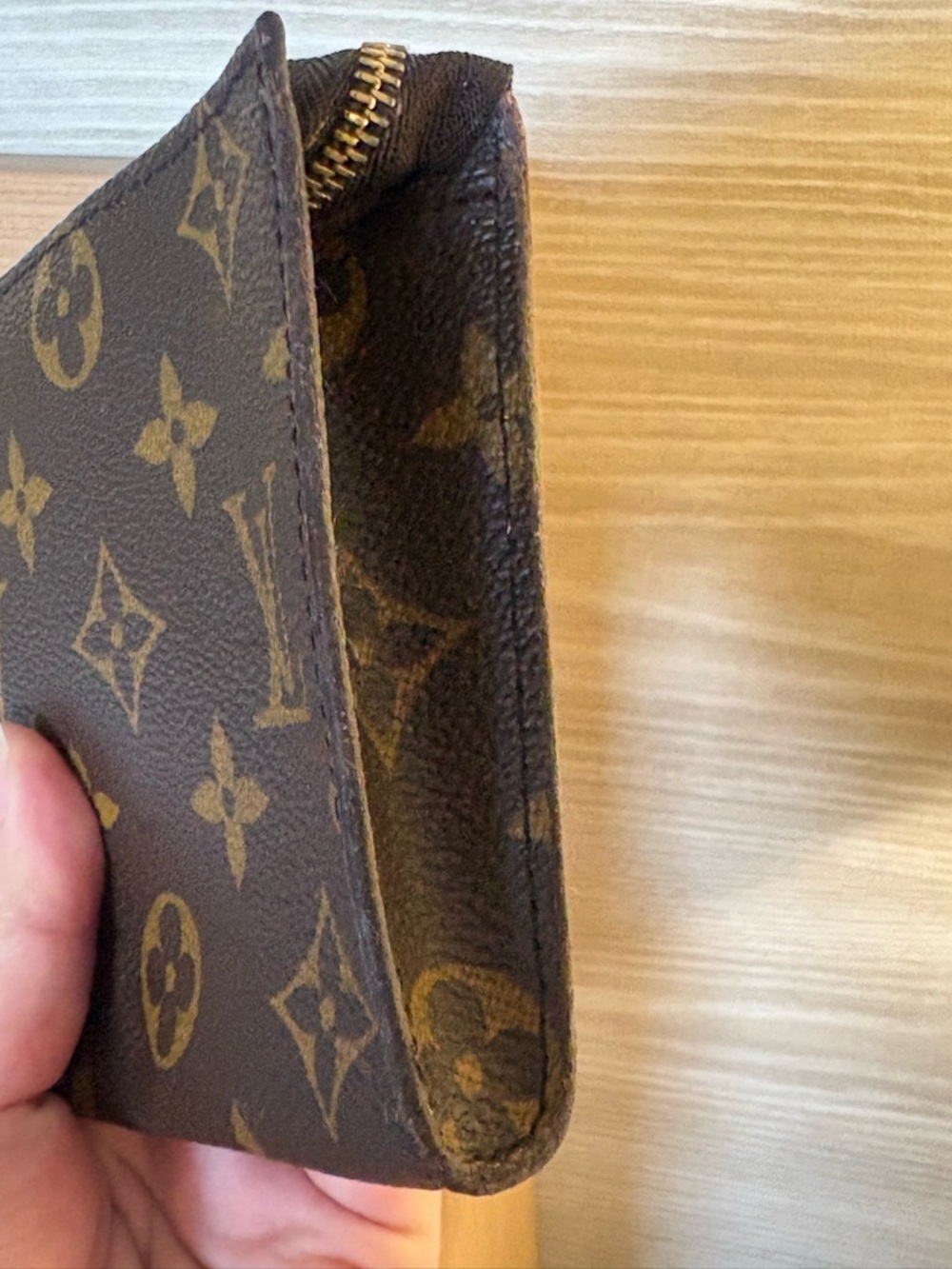 Auth Louis Vuitton Pochette Accessory Pouch GM Monogram Brown Leather pre-loved - Picture 3 of 12